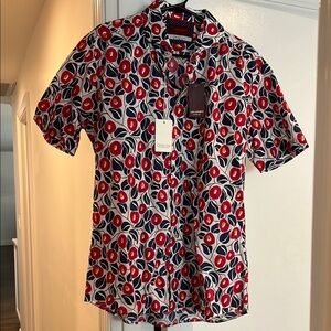 NWT Jon Sonen Prive Canclini Red and Blue Patterned Shirt